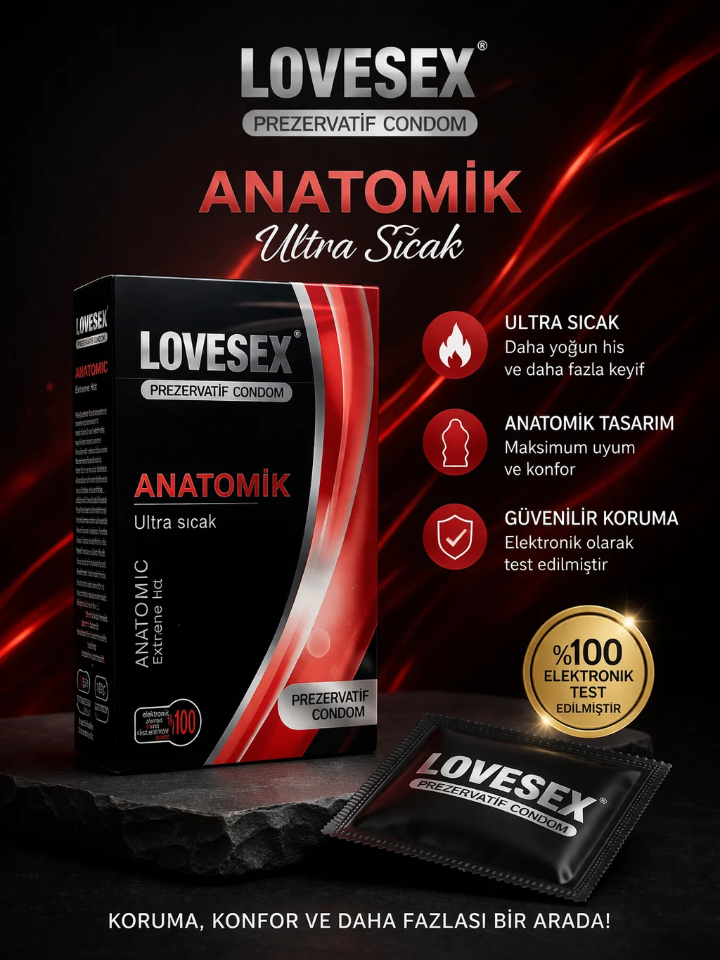 Lovesex Anatomik Prezervatif Ultra Sıcak Etkili Kondom - Yüksek Hassasiyet ve Koruma 1 Adet