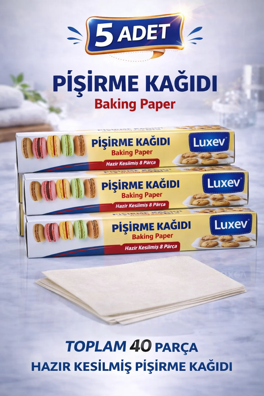 Luxev Pişirme Kağıdı Hazır Kesilmiş 8 Parça Yağlı Kağıt - Fırın Kağıdı Baking Paper