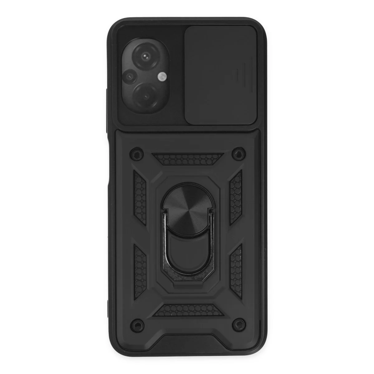 Northcity M5 Silikon Kılıf - Siyah Lens Korumalı, Şok Emici ve Metal Standlı Kılıf