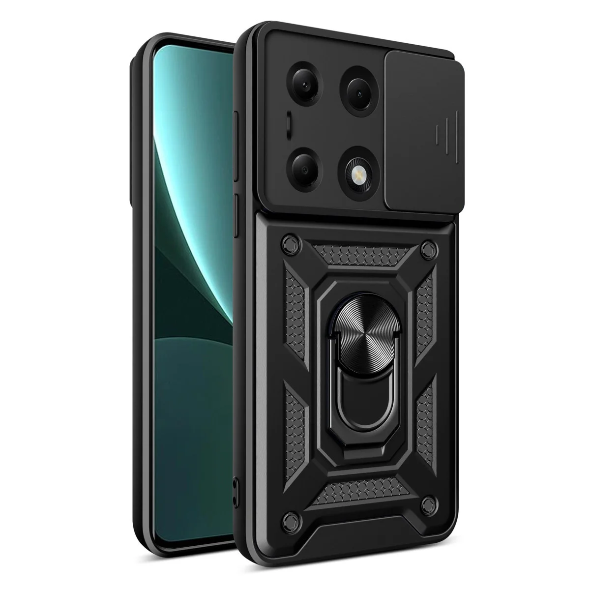 Northcity M6 Pro 4G Silikon Kılıf Siyah - Lens Korumalı ve Metal Standlı Premium Koruma