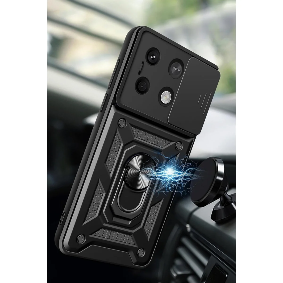 Northcity M6 Pro 4G Silikon Kılıf Siyah - Lens Korumalı ve Metal Standlı Premium Koruma