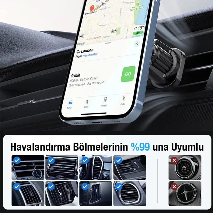 MagSafe Araç İçi Telefon Tutucu - 360° Döndürmeli, Engebeli Yollarda Titreme Yok