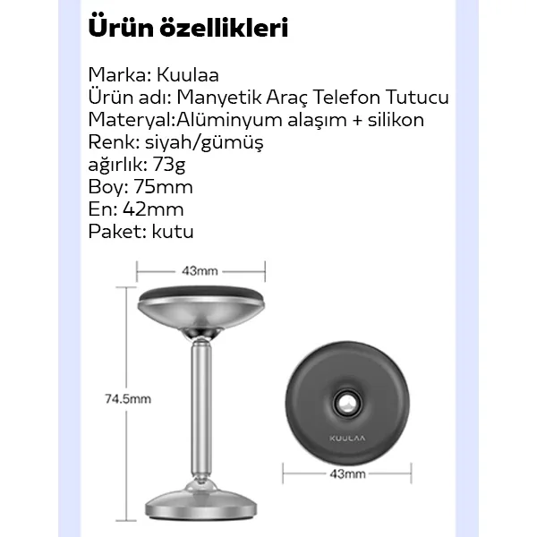 Manyetik Araç Telefon Tutucu - Güçlü Mıknatıs 360° Dönebilir Kafa