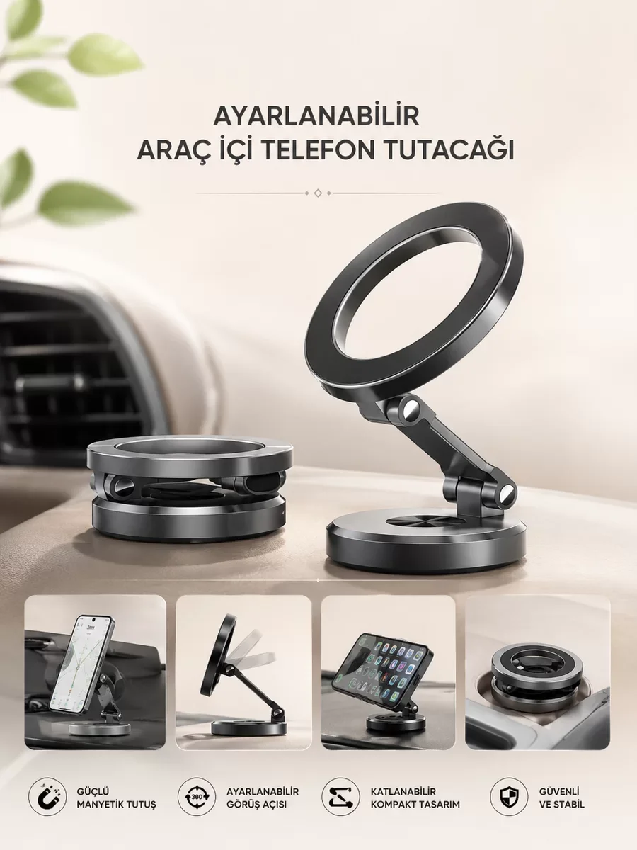Manyetik Araç İçi Telefon Tutucu - Ayarlanabilir ve Güçlü Tutuş