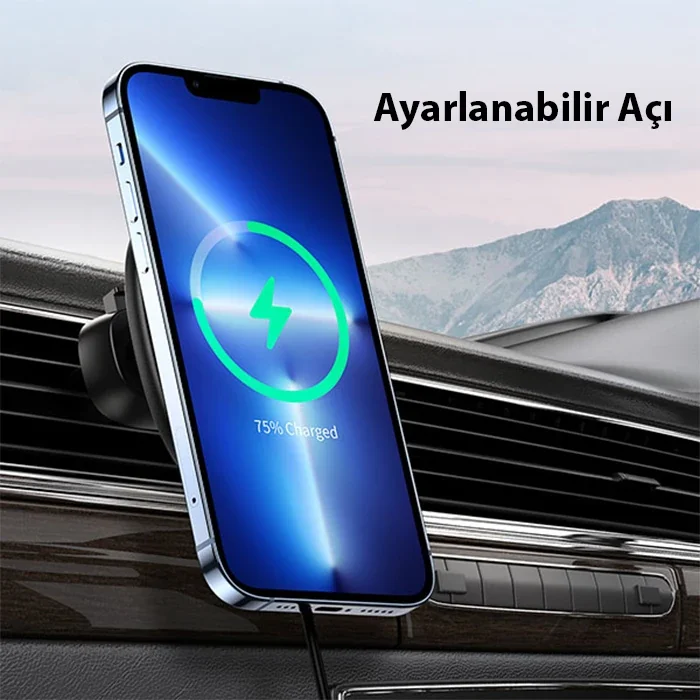 Manyetik Kablosuz Araç Telefon Tutucusu 15W Hızlı Şarj - iPhone 14/13/12 Uyumlu Hava Firın Askı Tipi MagSafe Standı