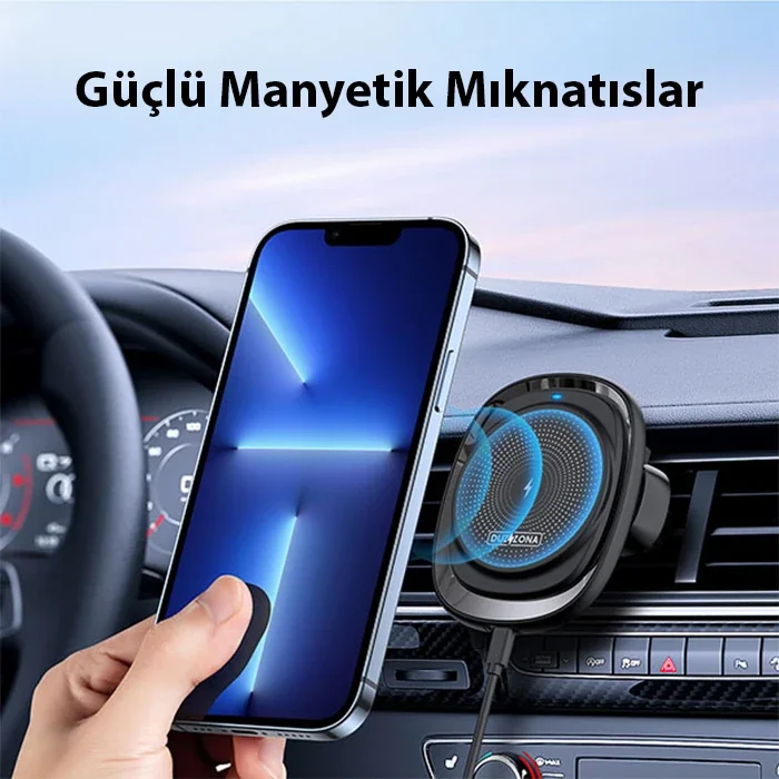 Manyetik Kablosuz Araç Telefon Tutucusu 15W Hızlı Şarj - iPhone 14/13/12 Uyumlu Hava Firın Askı Tipi MagSafe Standı