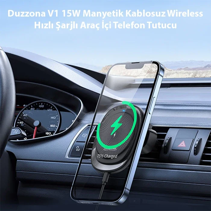 Manyetik Kablosuz Araç Telefon Tutucusu 15W Hızlı Şarj - iPhone 14/13/12 Uyumlu Hava Firın Askı Tipi MagSafe Standı
