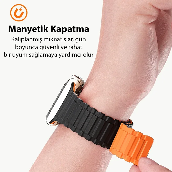 Manyetik Silikon Apple Watch Kordonu 38-40-41 mm - Terleme Yapmaz Cilt Dostu Kayış