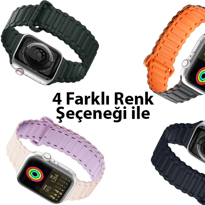 Manyetik Silikon Apple Watch Kordonu 38-40-41 mm - Terleme Yapmaz Cilt Dostu Kayış