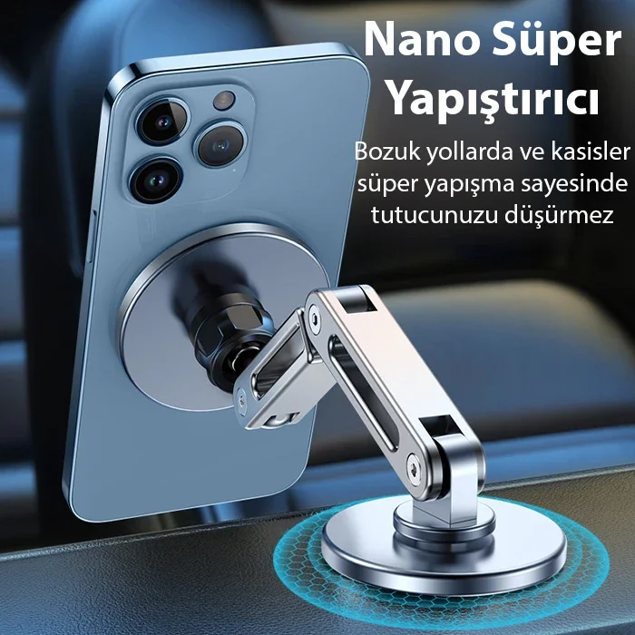 Manyetik Torpido Üstü Telefon Tutucu - 10 kg Taşıma | N52 Mıknatıs & Alüminyum Gövde