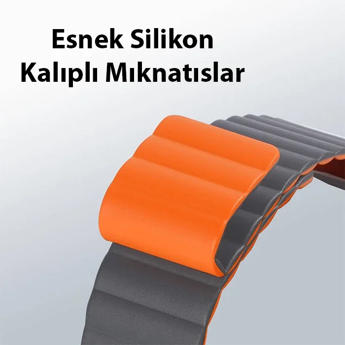 Manyetik Zincirli PU Deri Apple Watch 42/44/45 mm Kayış - Terletmez Cilt Dostu Kordon