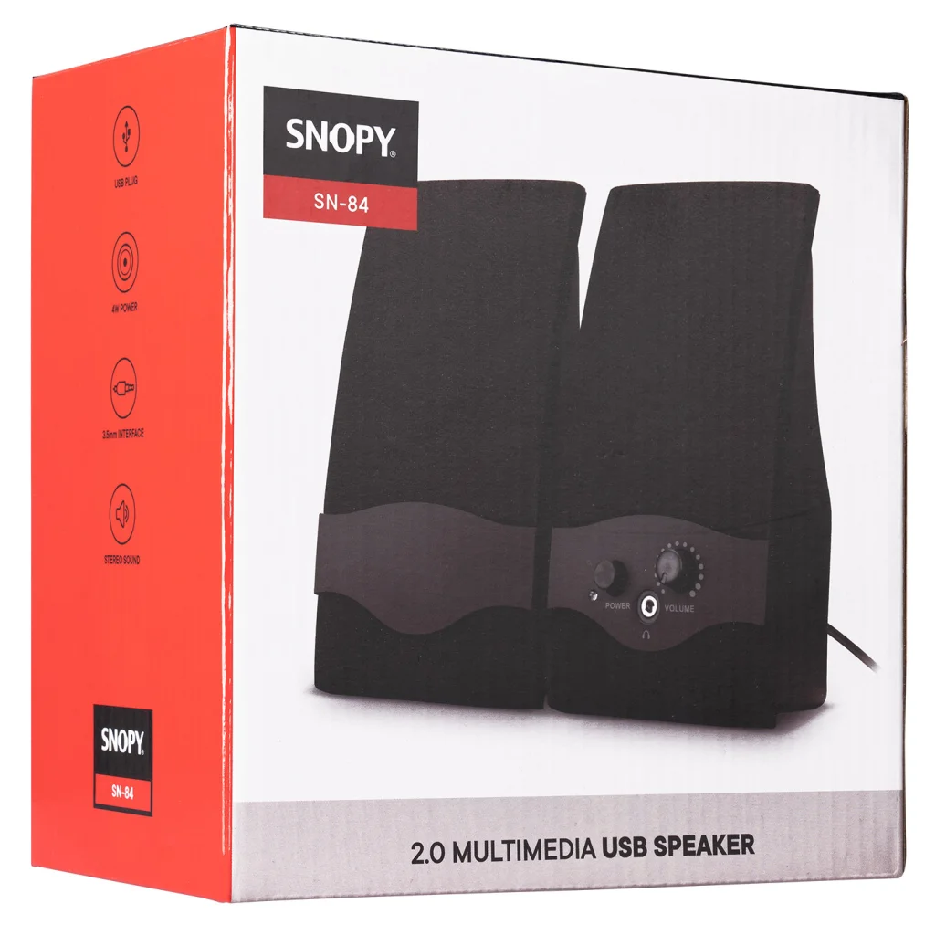 Masa Üstü USB Hoparlör Seti 2.0 Kanal Siyah Snopy SN-84 - 2W Ses Kalitesi