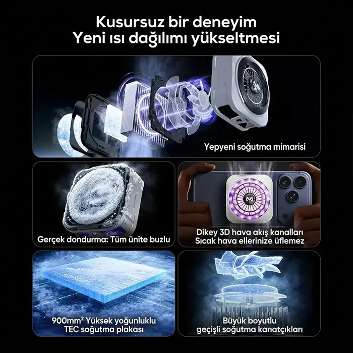MEMO CX21 18W Manyetik Telefon Soğutucu RGB Işıklı Yarı İletken Buz Soğutmalı Mobil Oyun Fanı