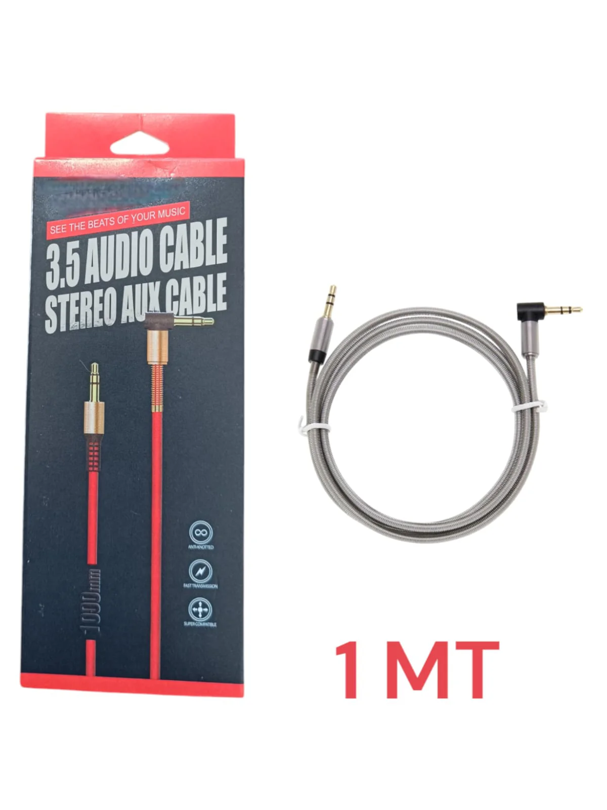 Metal Başlık TPE Kablo 3.5mm Aux - 1 Metre Renkli, Dayanıklı ve Yüksek Ses Kalitesi
