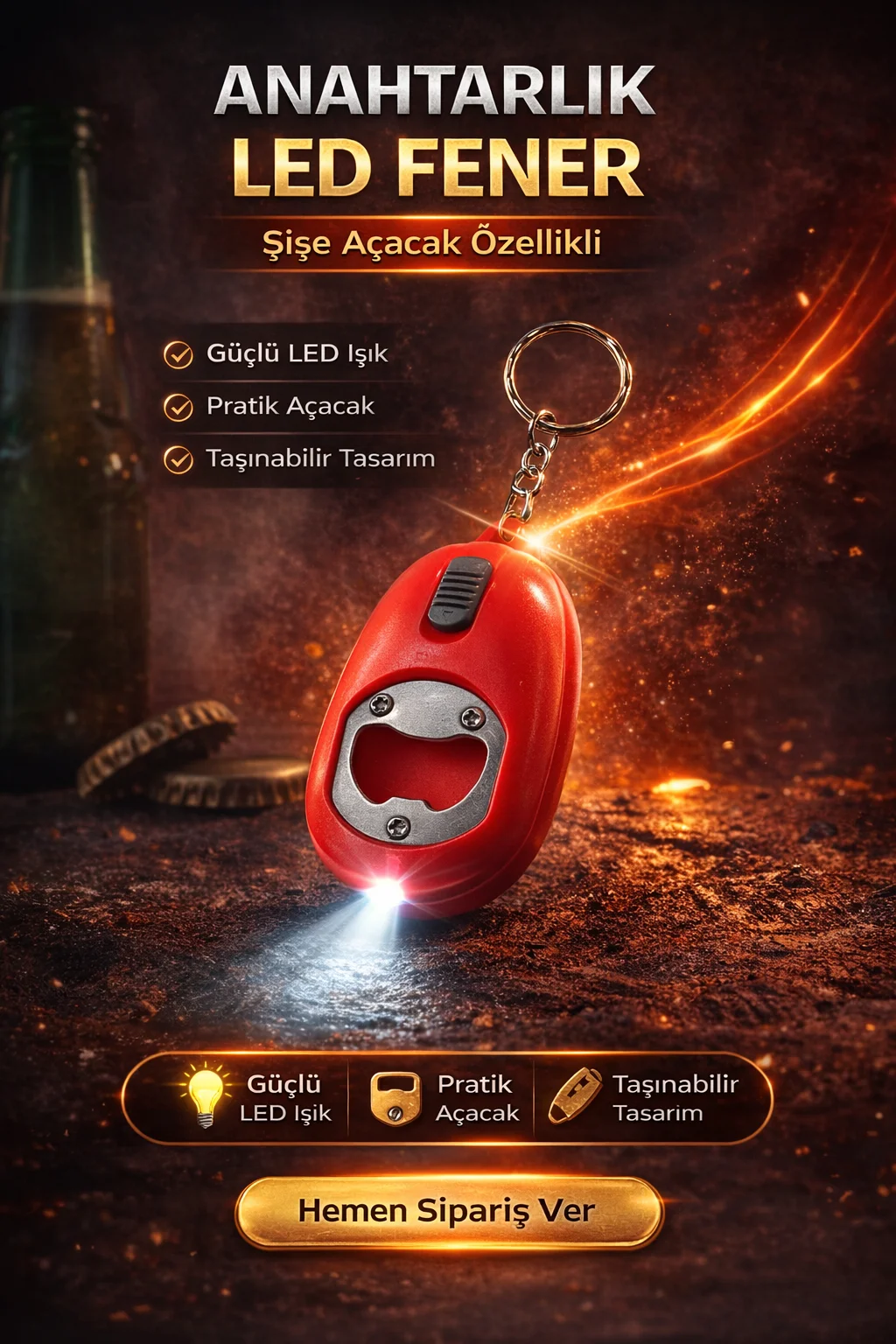 Northcity Mini LED Anahtarlık Fener Açacak - Işıklı Şişe Açıcı Ço