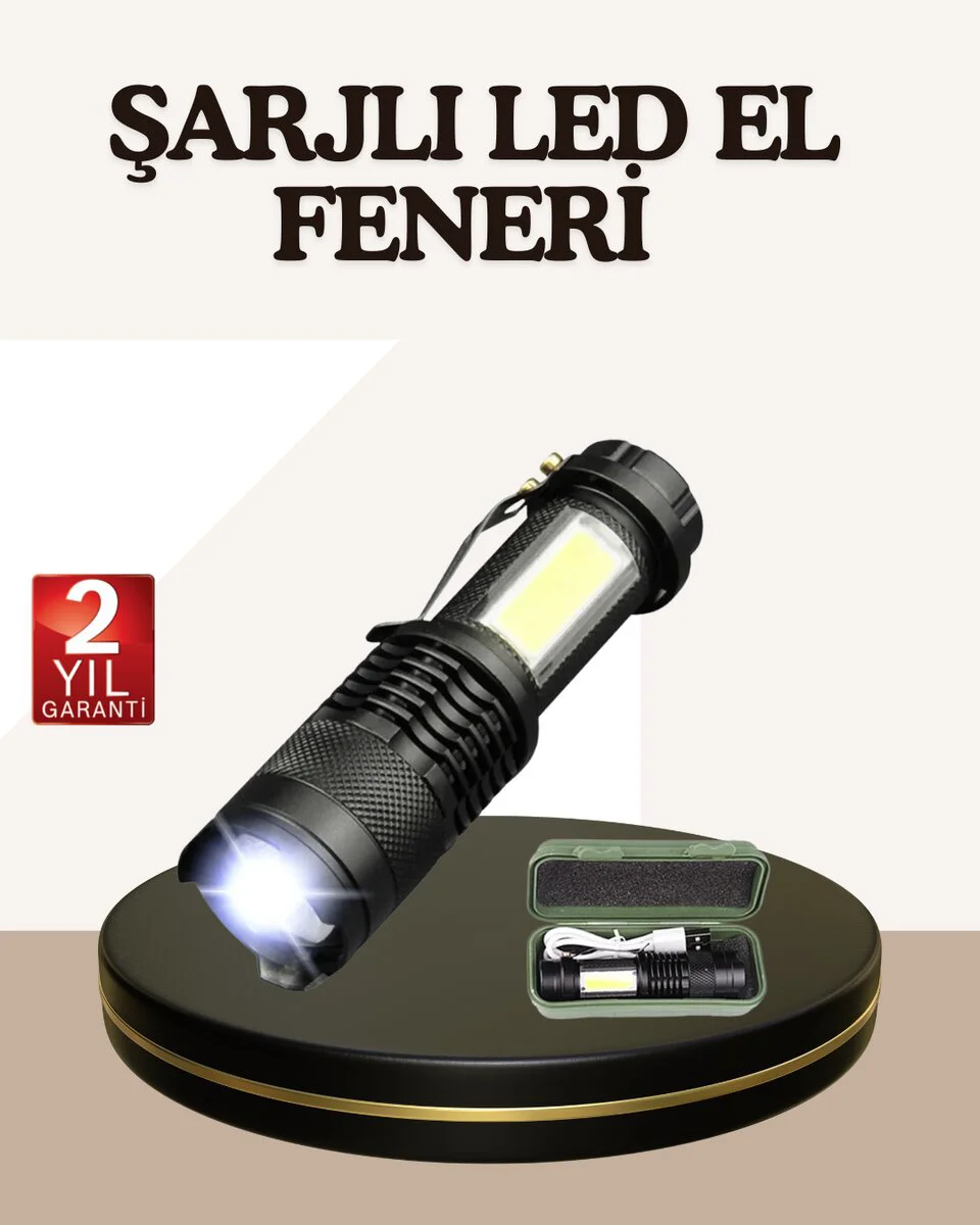 Northcity Mini Şarjlı LED El Feneri - 2000 Lümen, Su Geçirmez, Ta