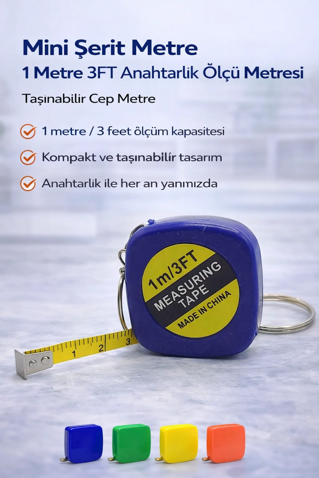 Northcity Mini Şerit Metre 1 Metre 3FT Anahtarlık Cep Metre - Pra