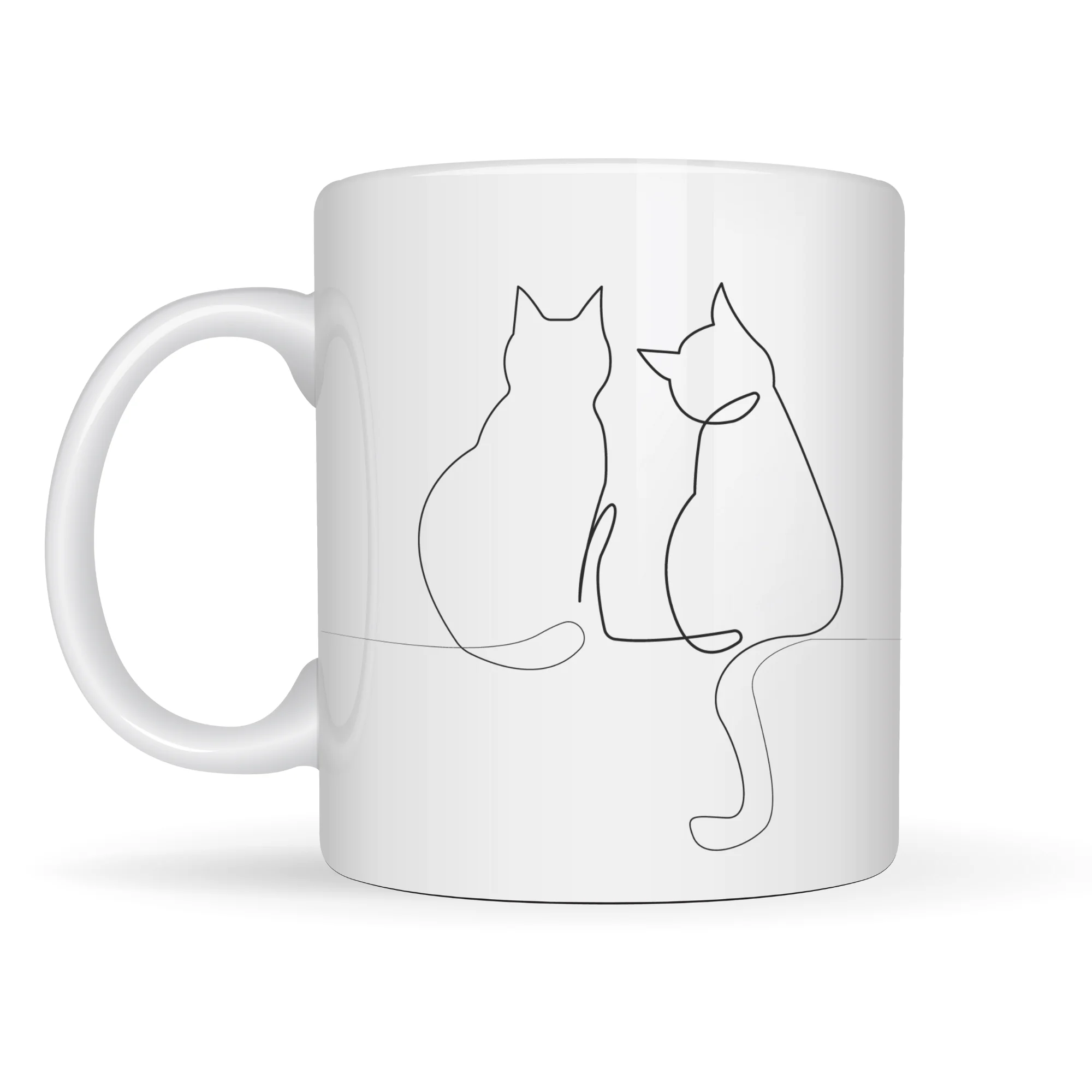 Northcity Minimal Çizim İki Kedi Desenli Porselen Kupa | Kahve & 