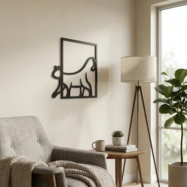 Northcity Modern Kedi Duvar Tablosu - MDF Lazer Kesim Minimalist 