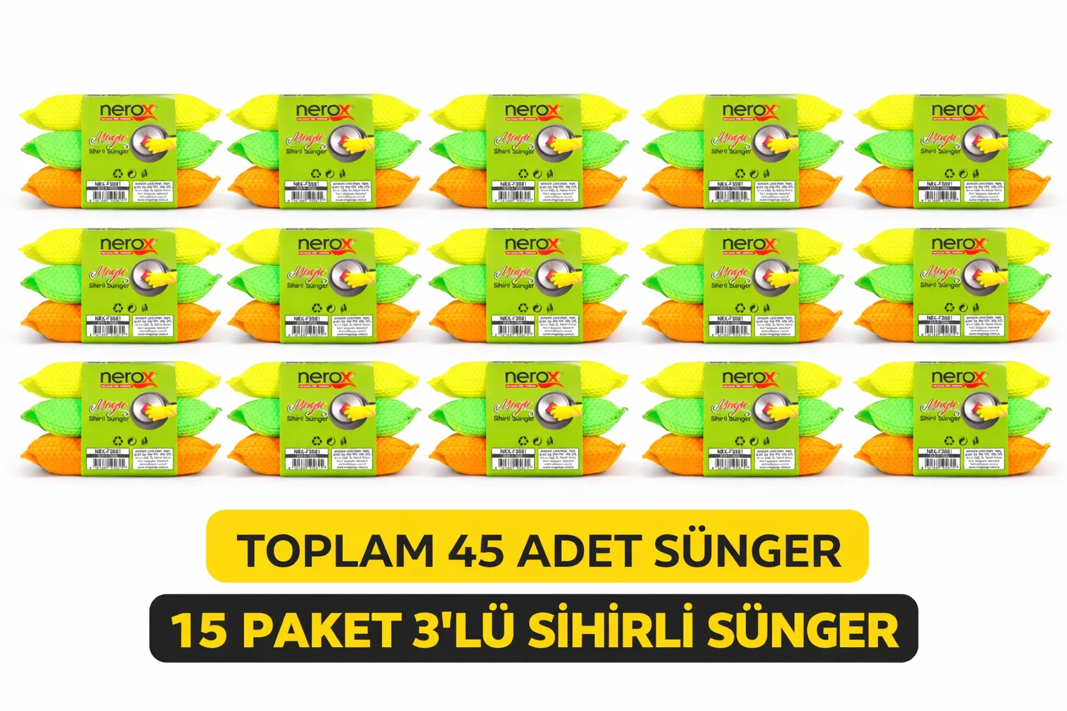 Northcity Nerox Magic Sihirli Sünger 3'lü 15 Paket Toplam 45 Adet