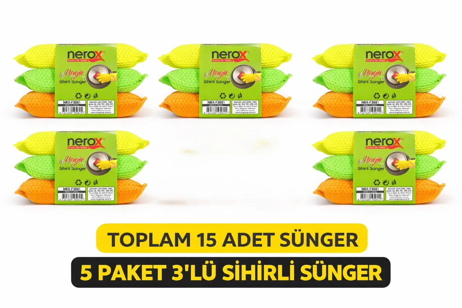 Northcity Nerox Magic Sihirli Sünger 3'lü 5 Paket Toplam 15 Adet 