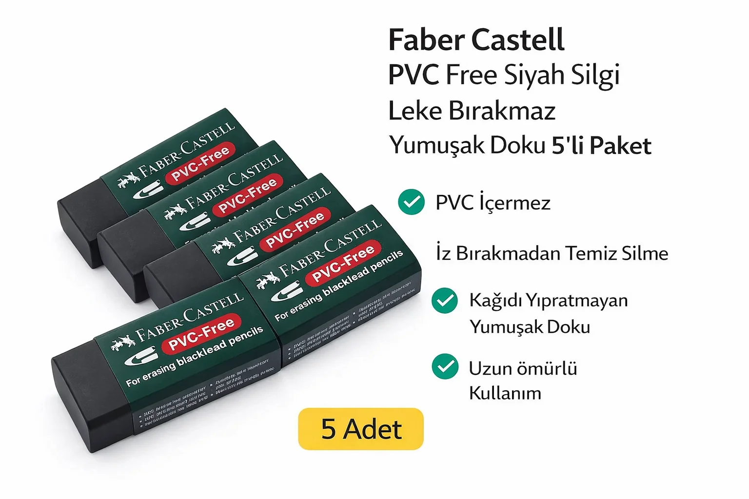 Northcity No:30 PVC Free Siyah Silgi 5 Adet Leke Bırakmaz Yumuşak
