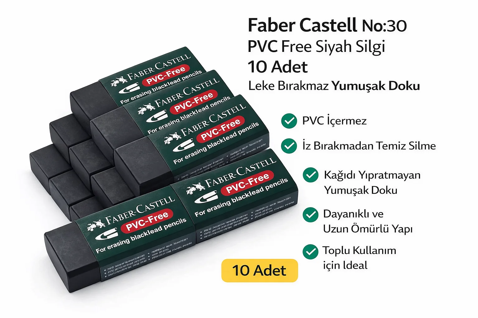 Northcity No:30 PVC Free Siyah Silgi 10 Adet - Kağıt Yıpratmaz Le