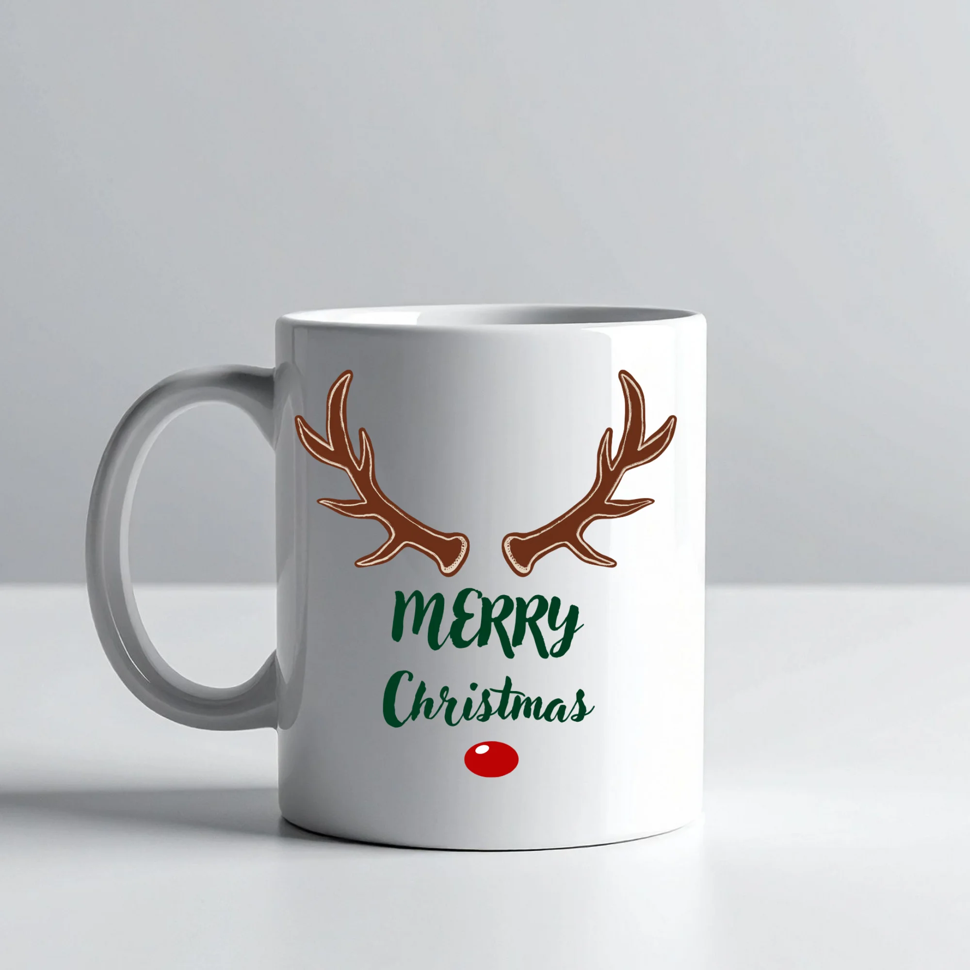 Noel Kupası - Merry Christmas Yazılı Geyik Boynuzlu Seramik Kahve Kupası Model 212