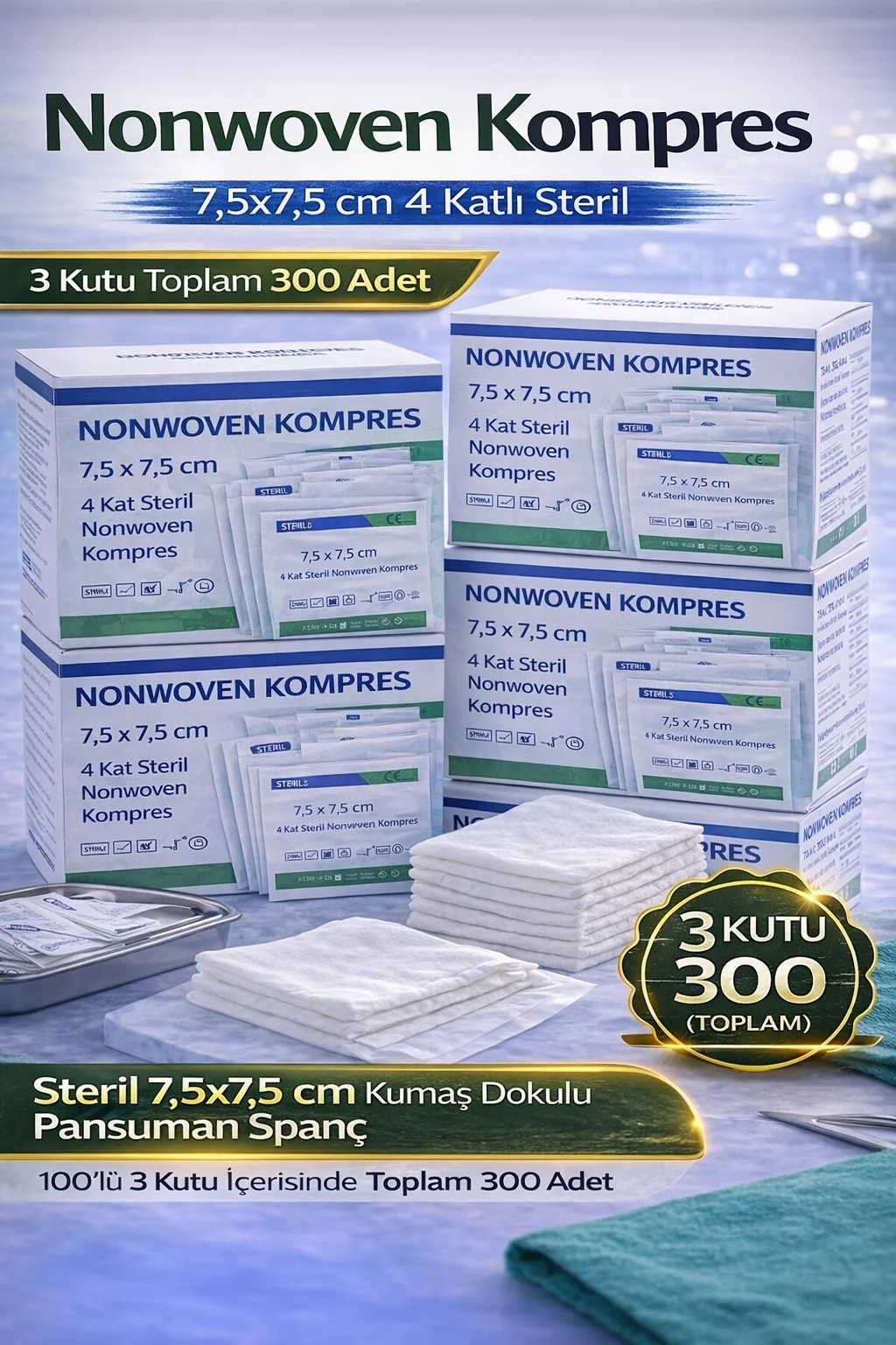Northcity Nonwoven Kompres 7,5x7,5 cm 4 Katlı Yara Bakım Pansuman