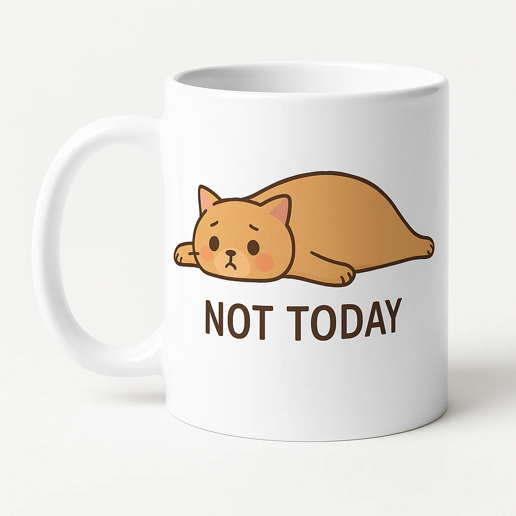 Not Today Yazılı Sevimli Kedi Tasarımlı Seramik Kahve Kupası - Mizahi Ofis ve Ev Hediyesi Fiyatı, Yorumları ve Özellikleri