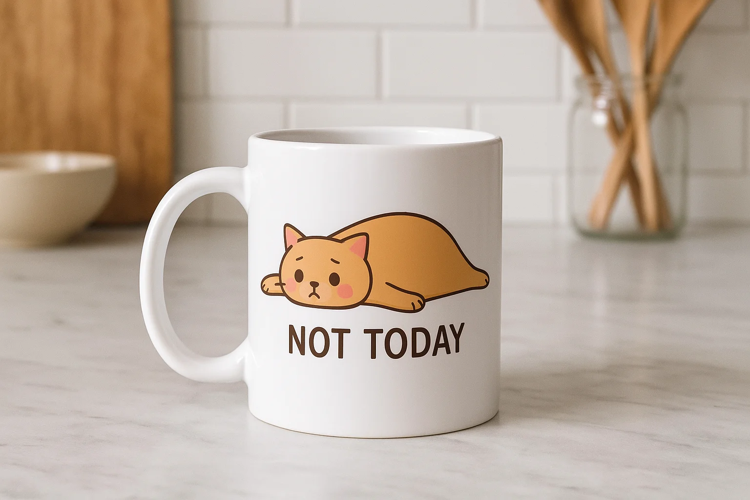 Not Today Yazılı Sevimli Kedi Tasarımlı Seramik Kahve Kupası - Mizahi Ofis ve Ev Hediyesi Fiyatı, Yorumları ve Özellikleri