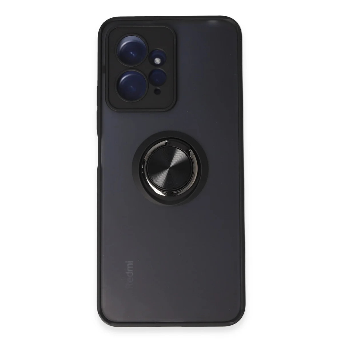 Northcity Note 12 4G Kılıf Montreal Siyah - Pürüzsüz Silikon ve Metal Halka Standlı Koruma