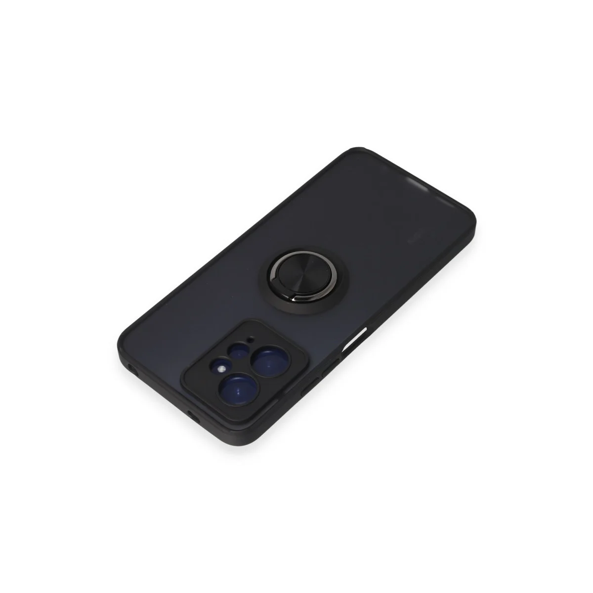 Northcity Note 12 4G Kılıf Montreal Siyah - Pürüzsüz Silikon ve Metal Halka Standlı Koruma