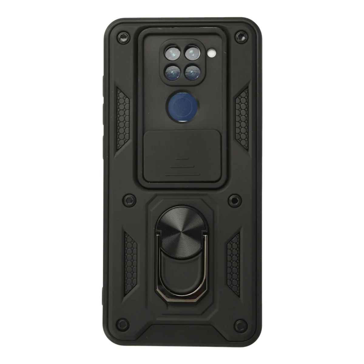 Northcity Note 9 Silikon Kılıf Pars Lens Yüzüklü - Siyah Kılıf ve Stand