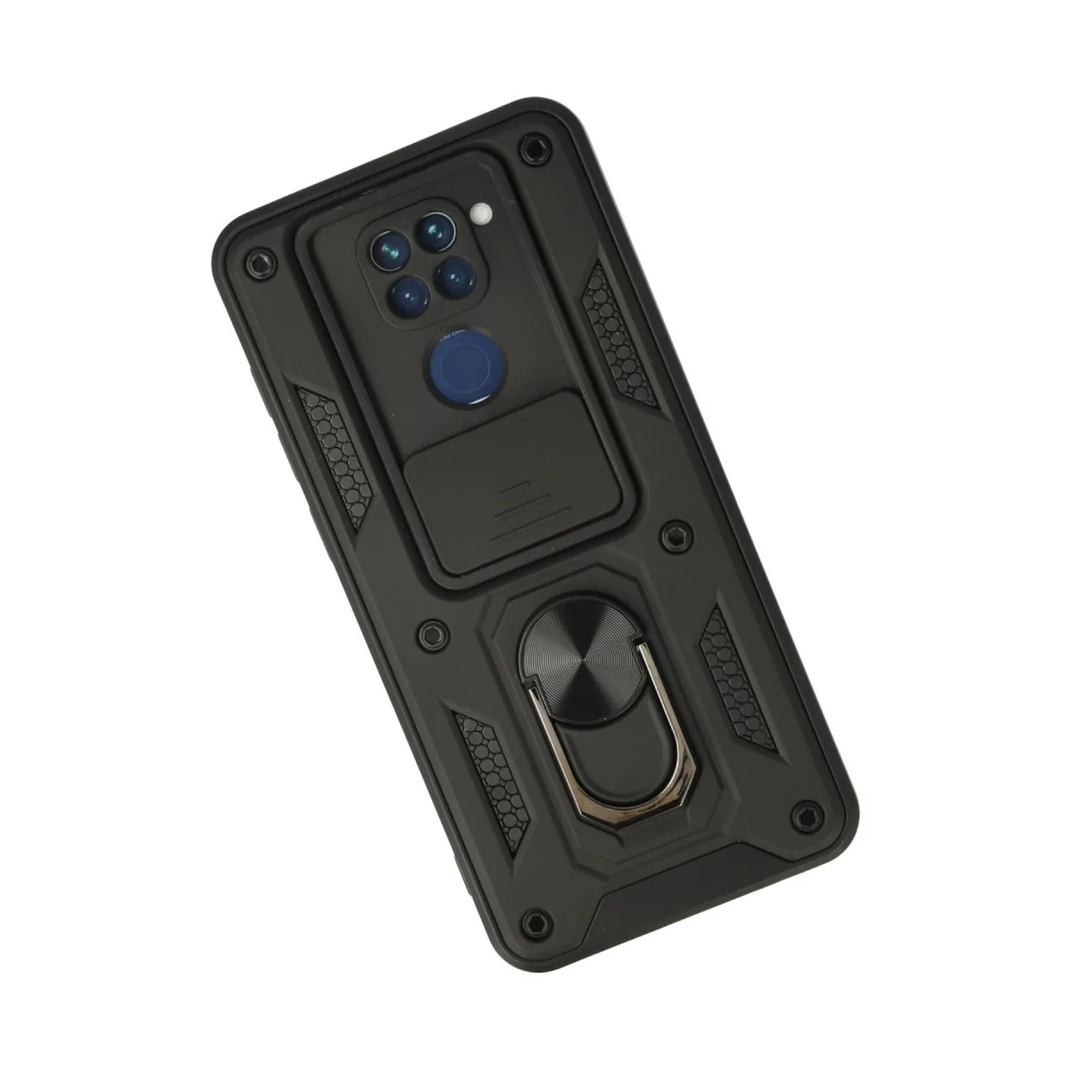 Northcity Note 9 Silikon Kılıf Pars Lens Yüzüklü - Siyah Kılıf ve Stand
