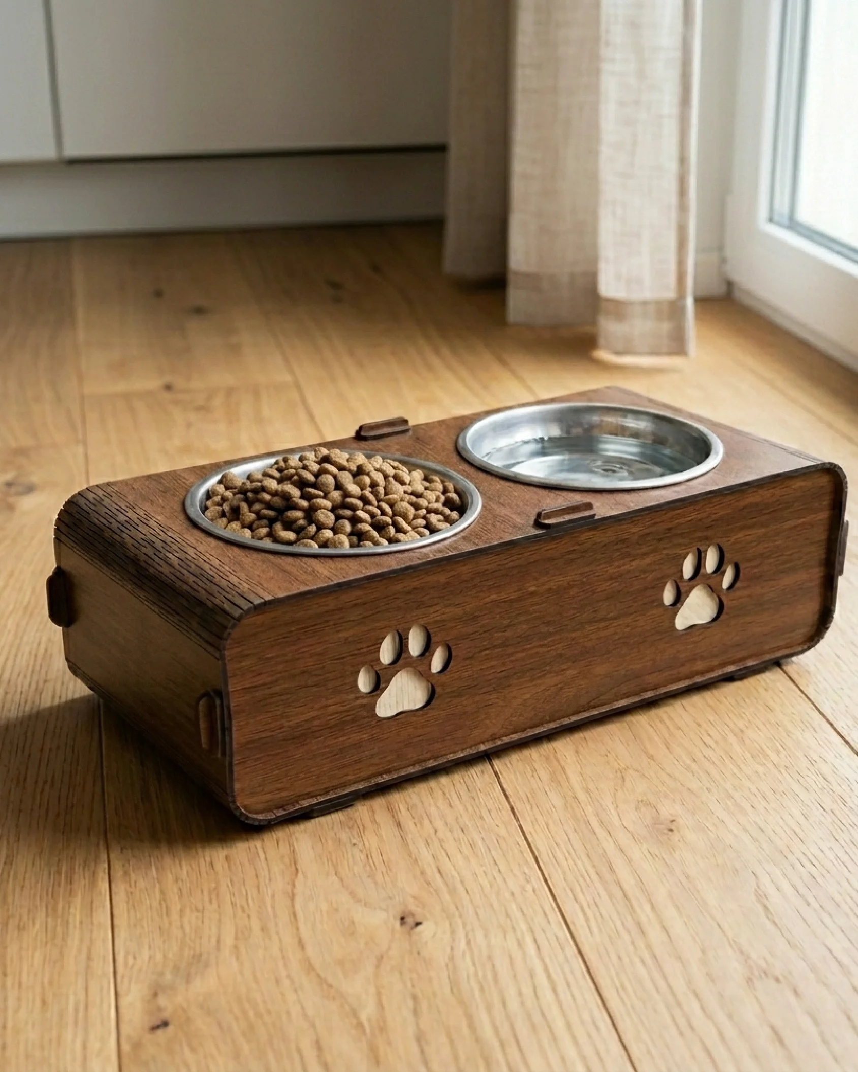 Northcity Nova İkili MDF Mama Kabı Yükseltilmiş Stand - Kedi ve Köpek İçin Ergonomik ve Şık Bakım Çözümü