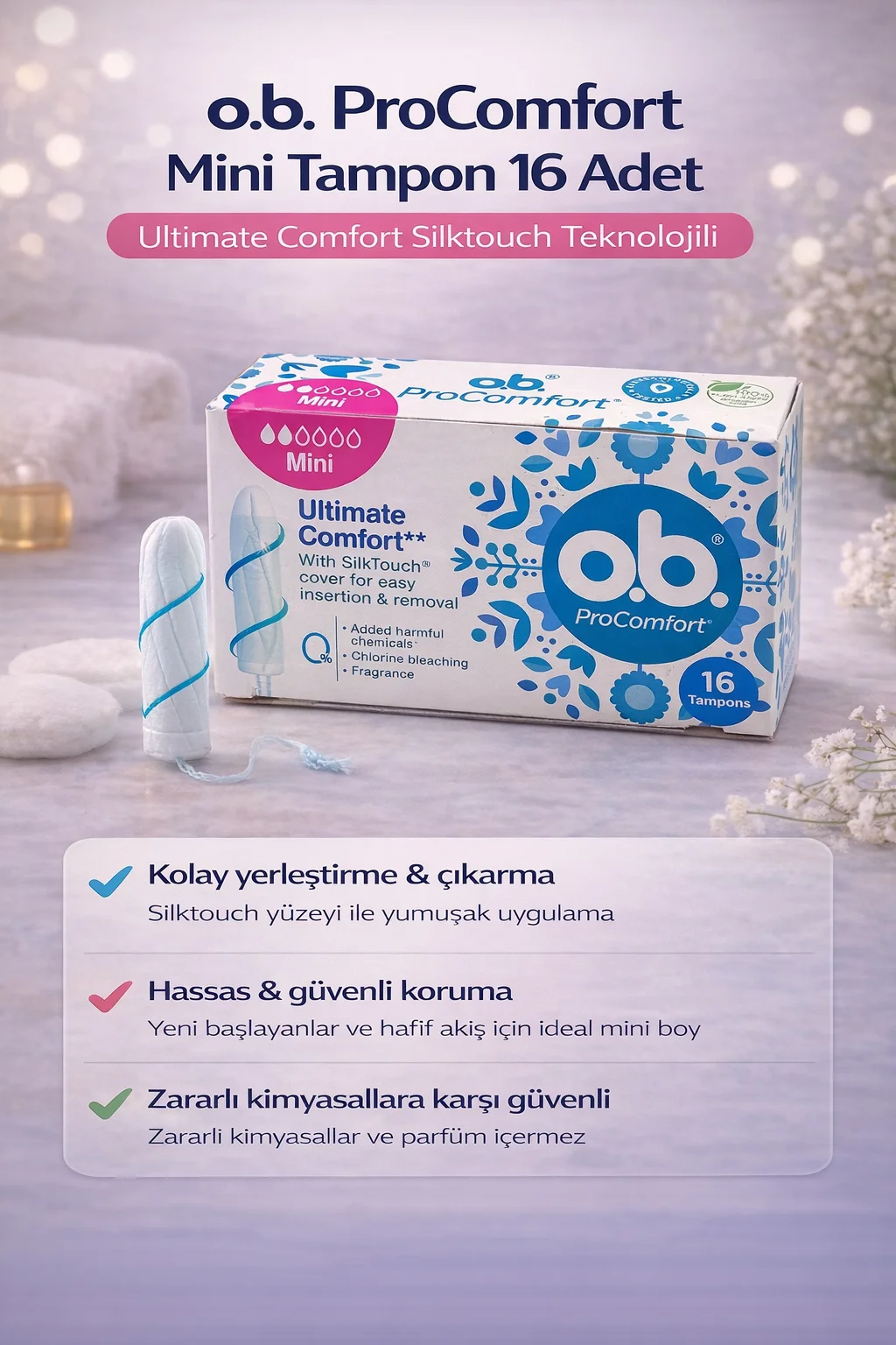 o.b. ProComfort Mini Tampon 16'lı 1 Paket - Ultimate Comfort Silktouch Teknolojili