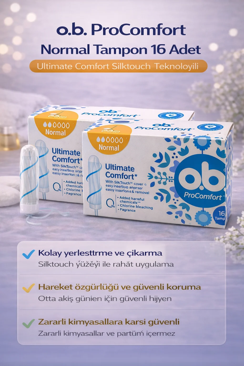 o.b. ProComfort Normal Tampon 16'lı 2 Paket Ultimate Comfort Silktouch Teknolojili - Adet Döneminde Mükemmel Konfor