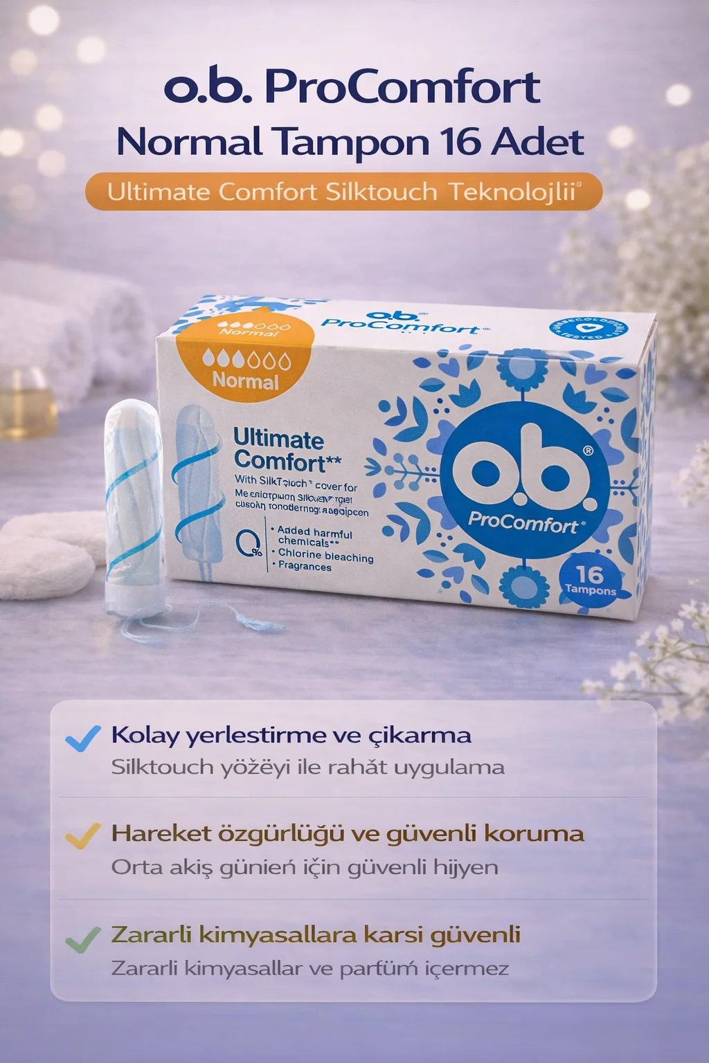 o.b. ProComfort Normal Tampon 16'lı Paket Ultimate Comfort Silktouch Teknolojisi