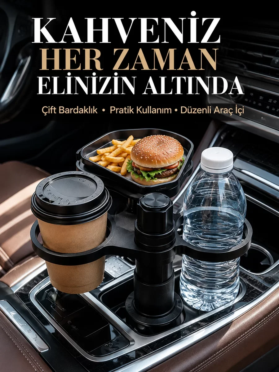 Otomobil İçin Çift Bardak Tutucu ve Çok Amaçlı Organizer - Pratik ve Şık Araç İçi Çözüm