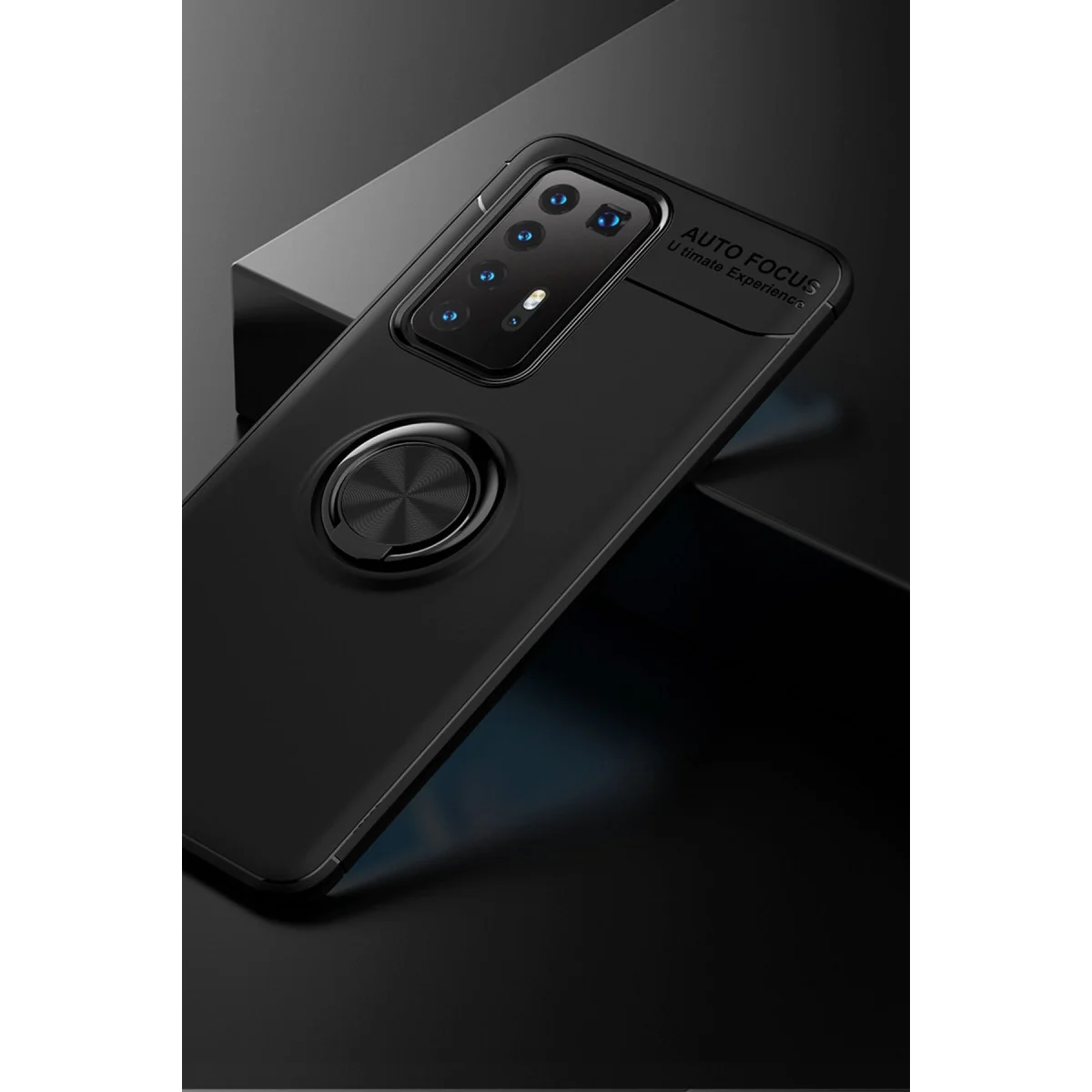 Northcity P40 Pro Kılıf Silikon - Range Ring Yüzüklü Siyah Kılık