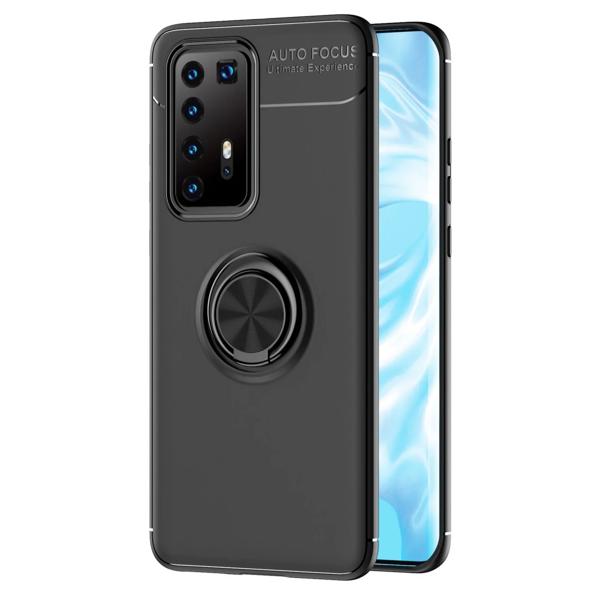 Northcity P40 Pro Kılıf Silikon - Range Ring Yüzüklü Siyah Kılık