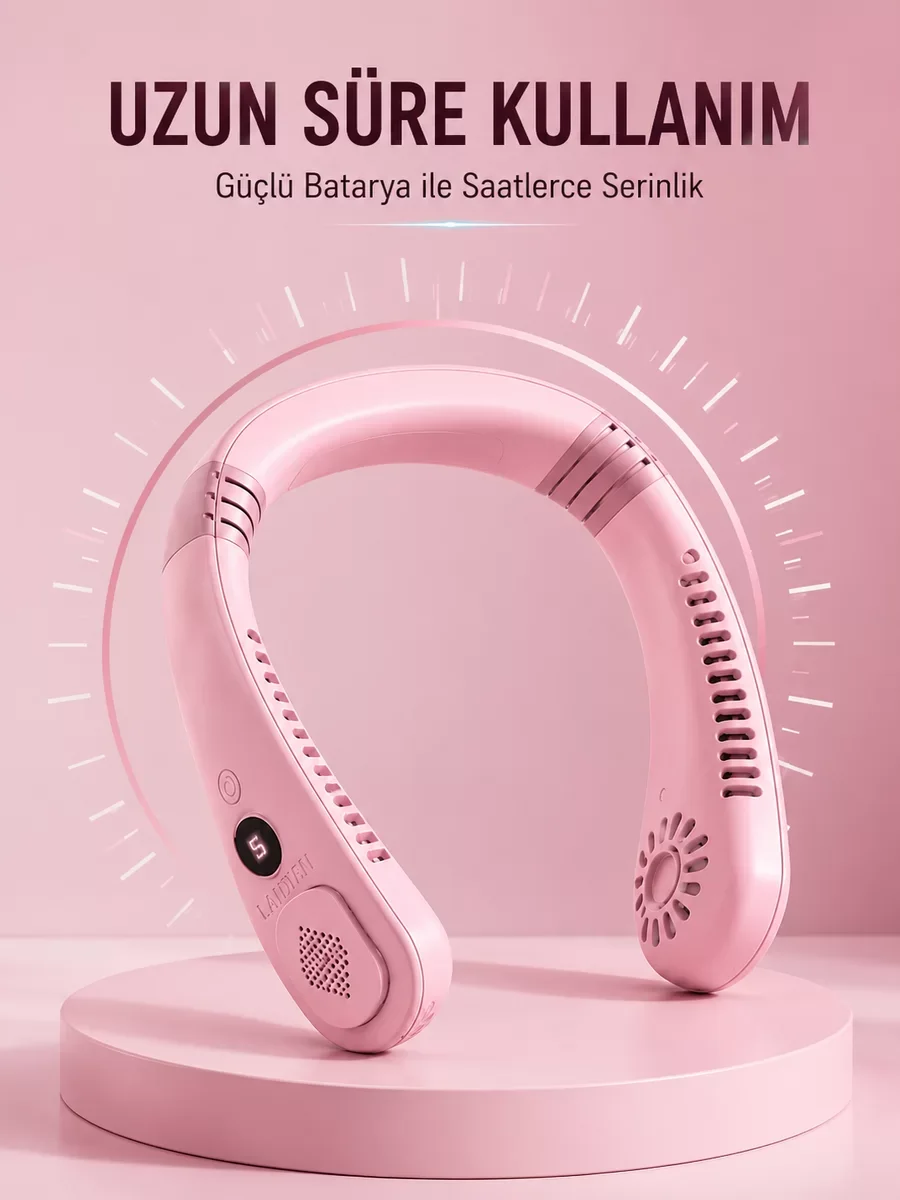 Pembe Boyun Fanı: Sessiz Çalışan USB Şarjlı Taşınabilir Kişisel Serinletici ve Pratik Soğutma
