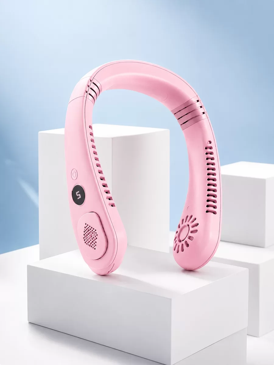 Pembe Boyun Tipi Fan - USB Şarjlı Hafif Tasarım Güçlü Hava Üflemeli Serinletici