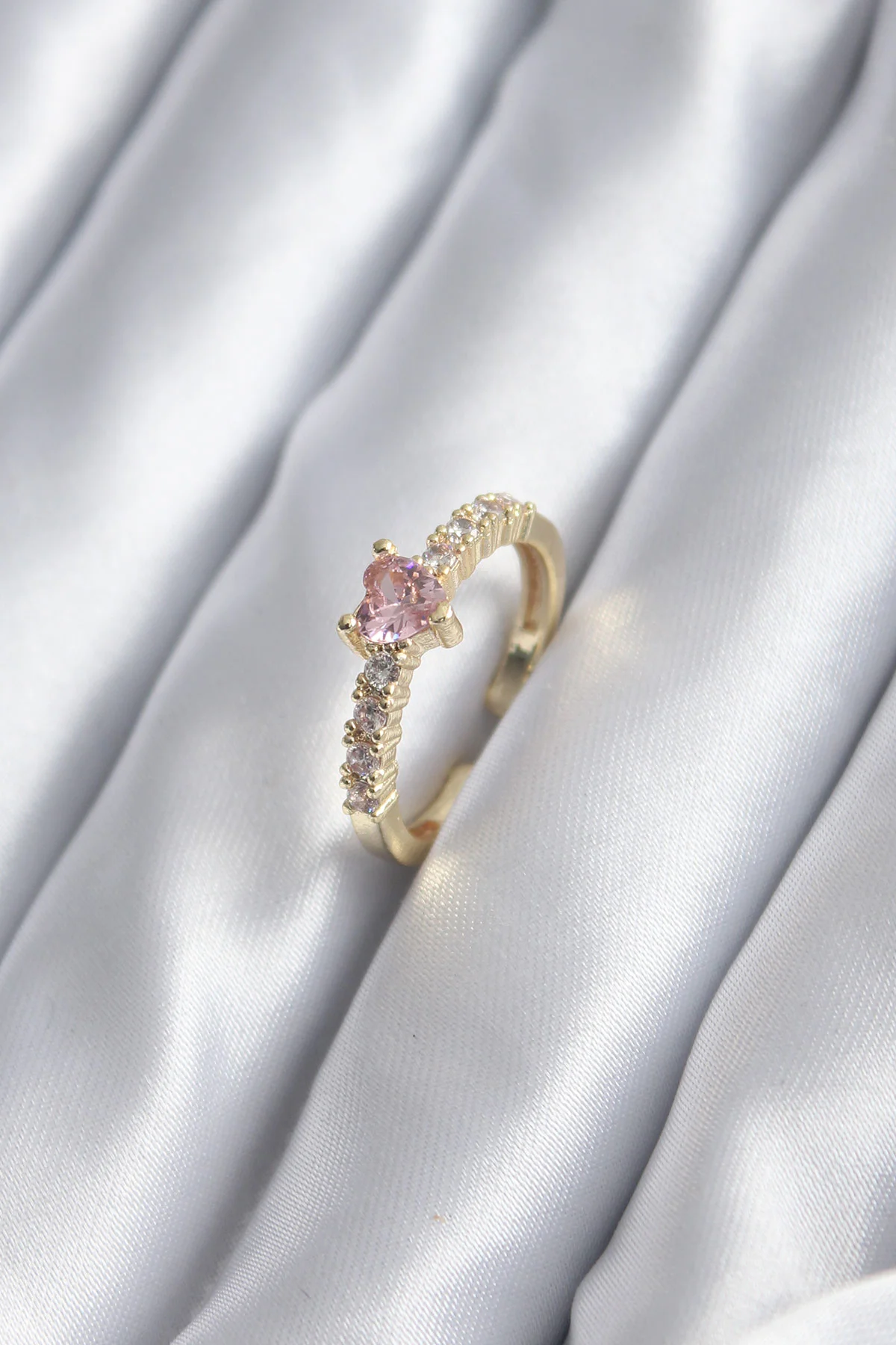 Northcity Pembe Kristal Kalp Model Kadın Zirkon Yüzük - Altın Ren