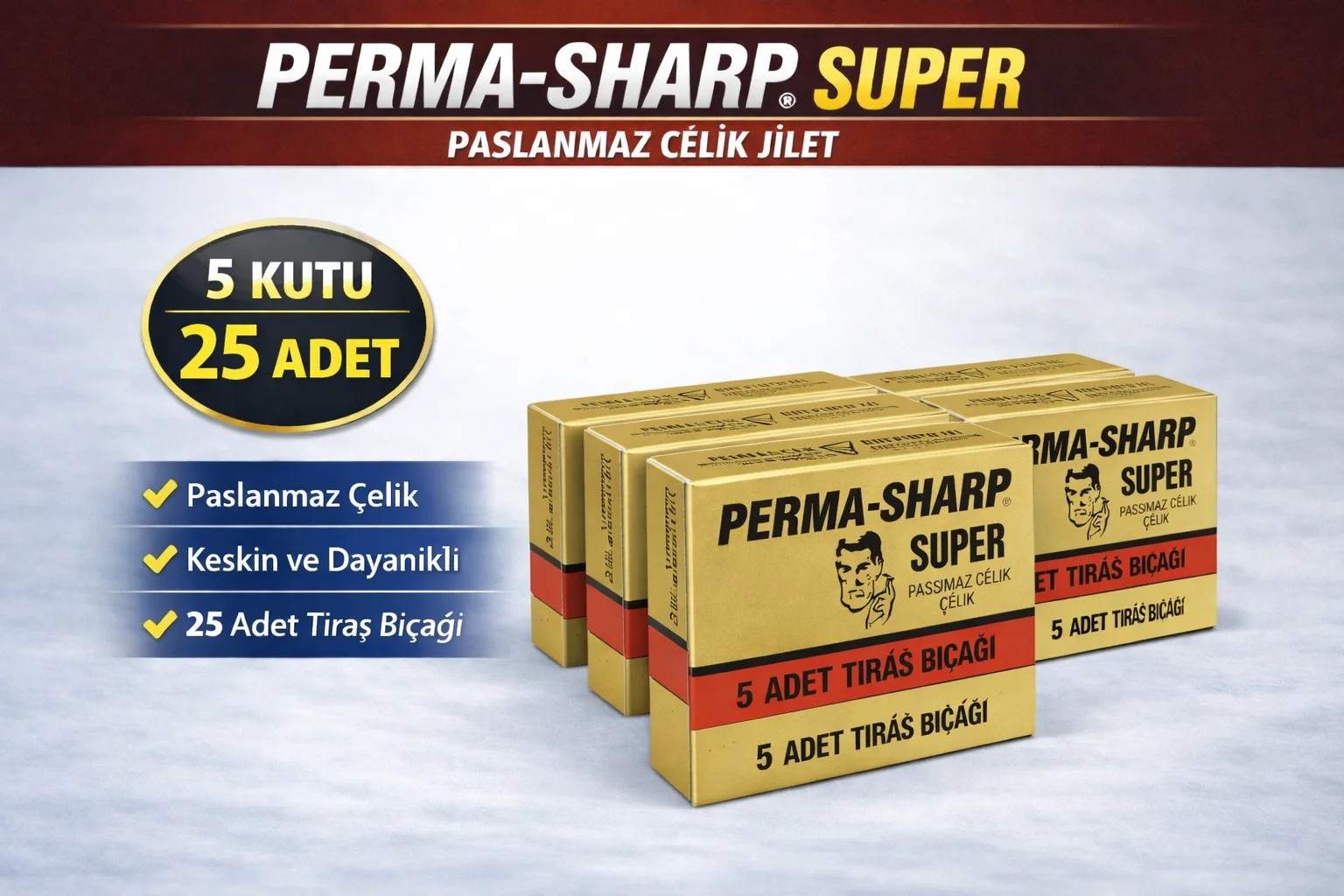 Northcity Perma-Sharp Super Paslanmaz Çelik Tıraş Bıçağı 5’li Kut