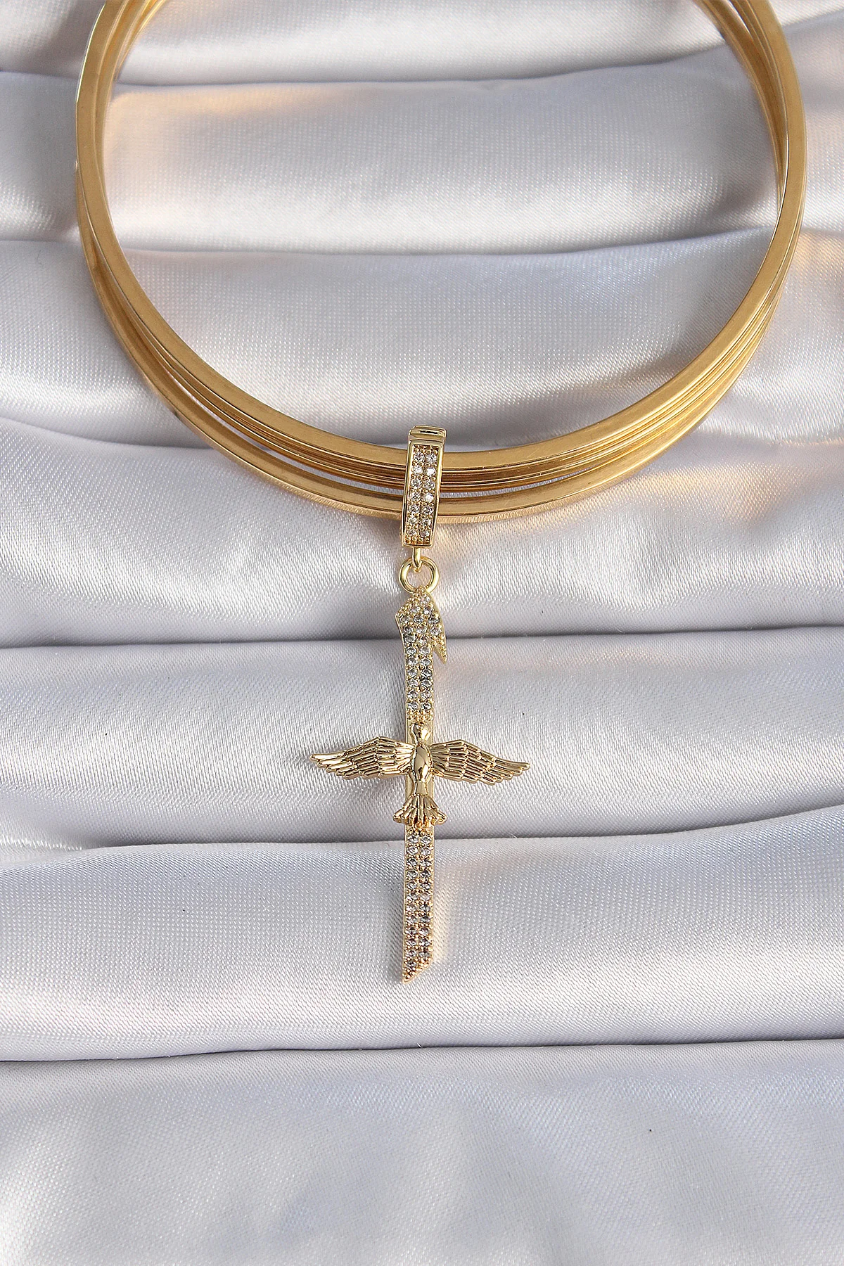 Northcity Pirinç Elif Model Anka Kuşu Zirkon Detaylı Gold Charm A
