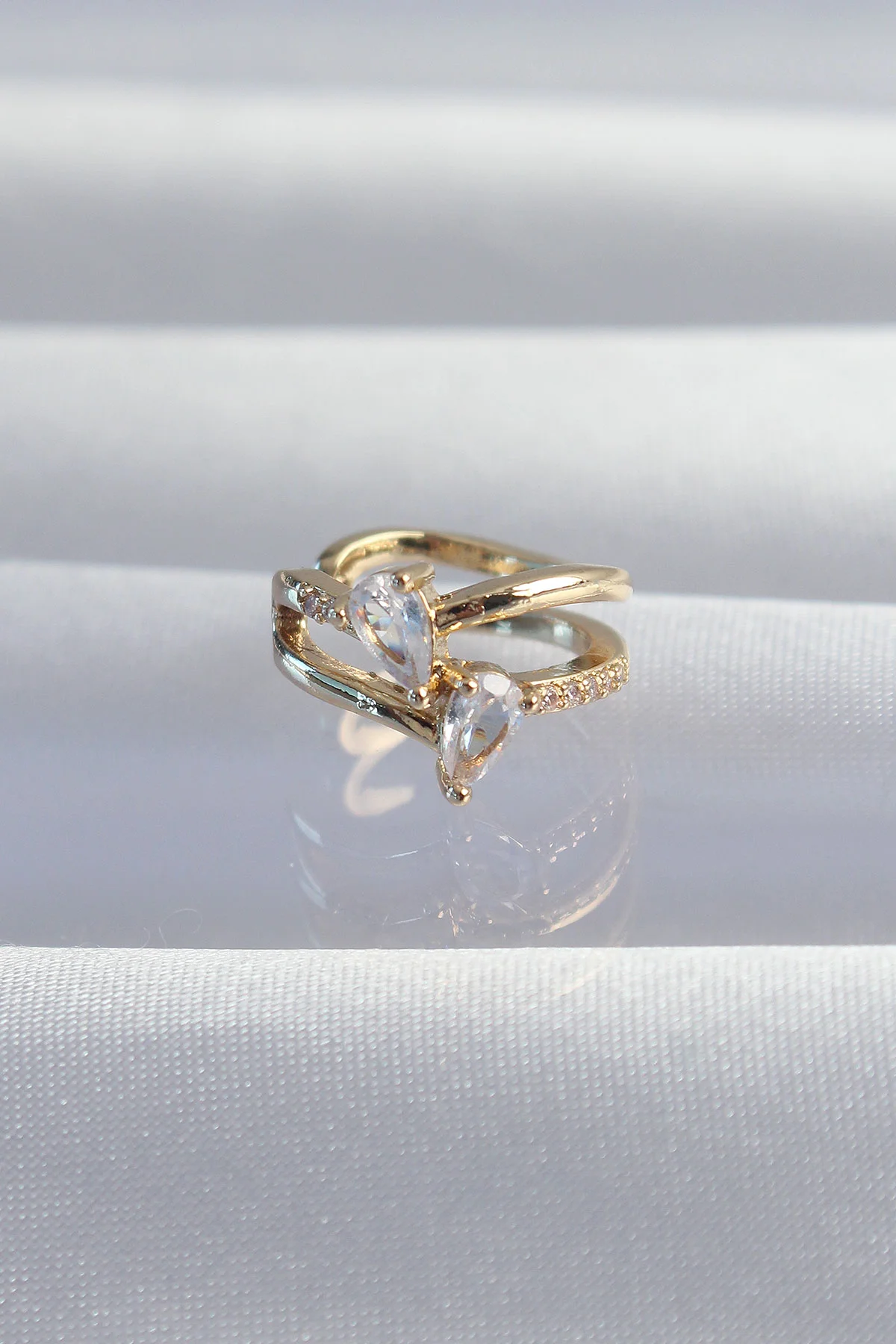 Pirinç Gold Zirkon Taşlı Damla Earcuff Küpe