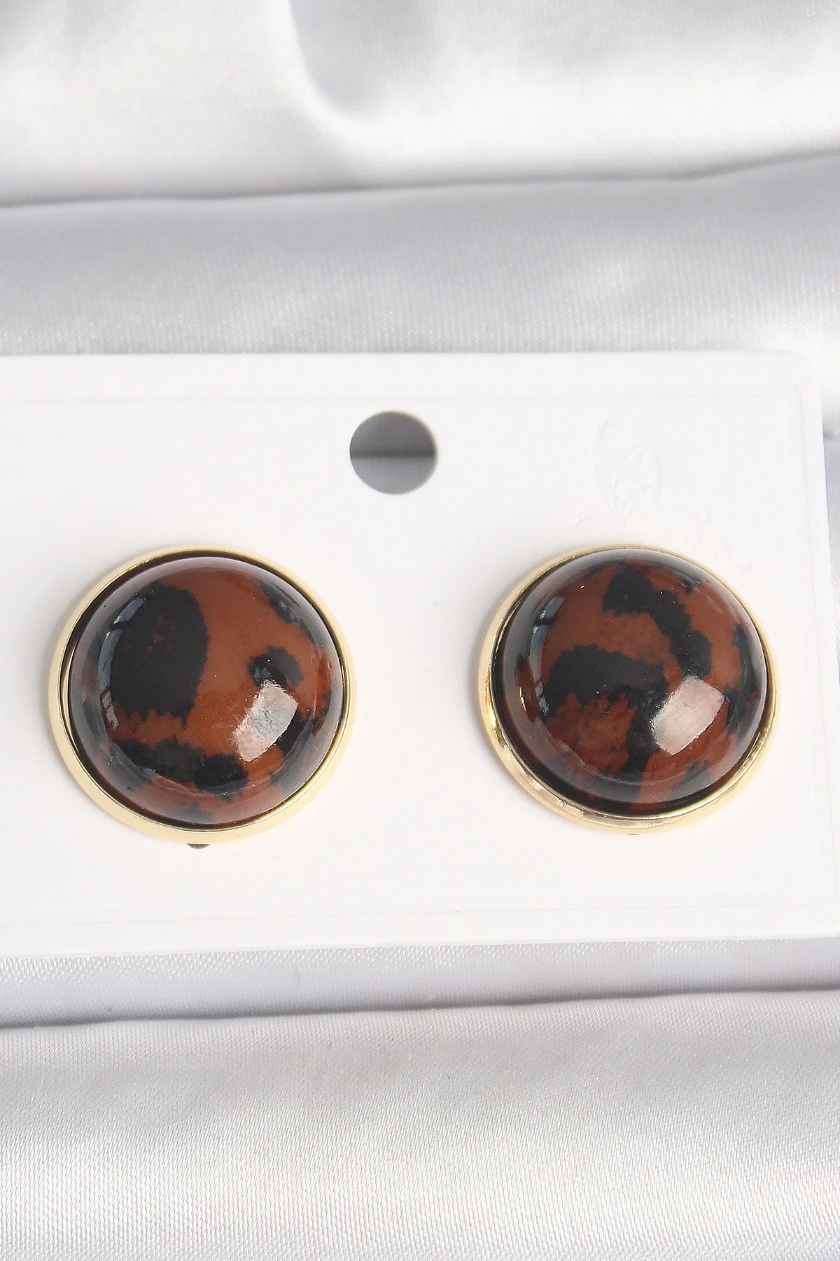 Pirinç Gold Leopar Daire Model Kadın Küpe - 3D Tasarım