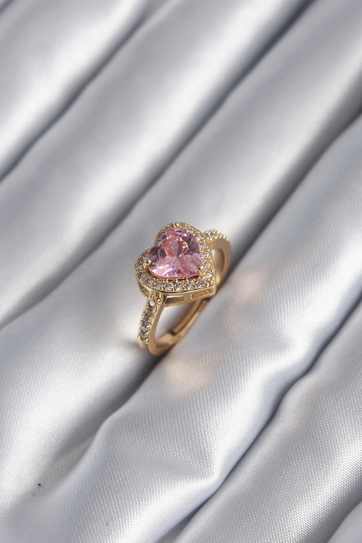 Northcity Pirinç Gold Renk Pembe Zirkon Taşlı Charm Kalp Model Ka